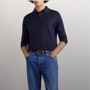 Brunello Cucinelli: Silk and Cotton-Blend Polo Shirt, Navy Size XL